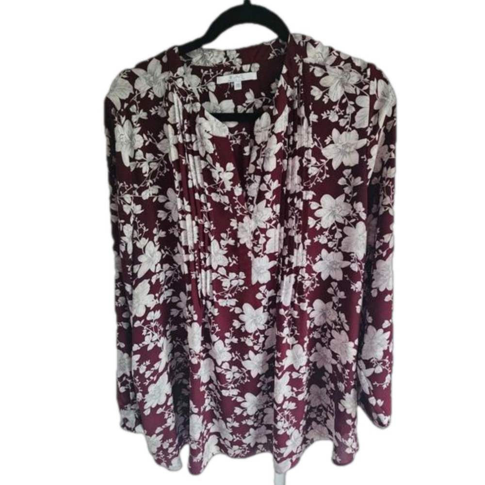 ALFRED SUNG Burgundy and White Floral Blouse